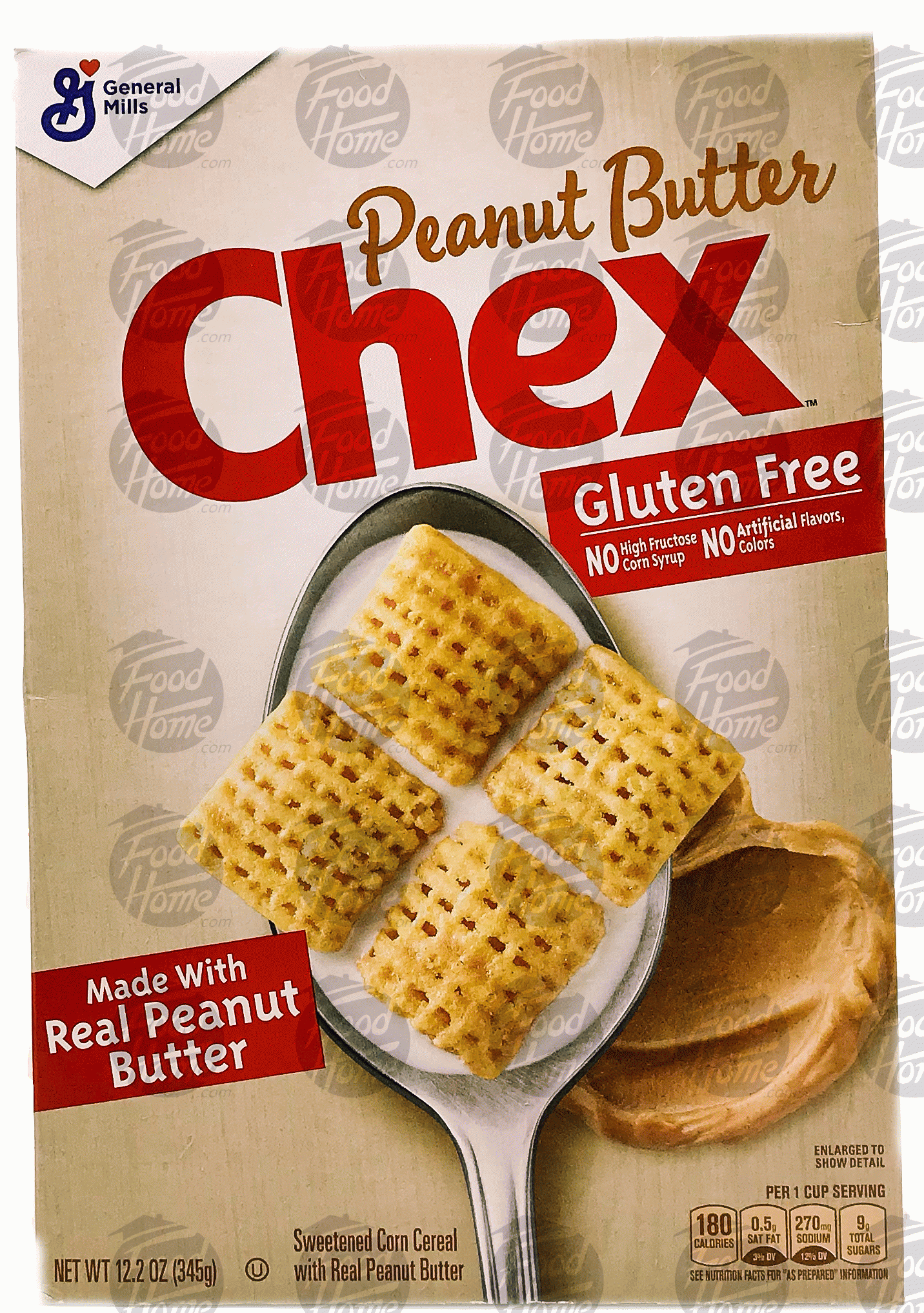 Chex  peanut butter sweetened corn cereal with real peanut butter, box Full-Size Picture